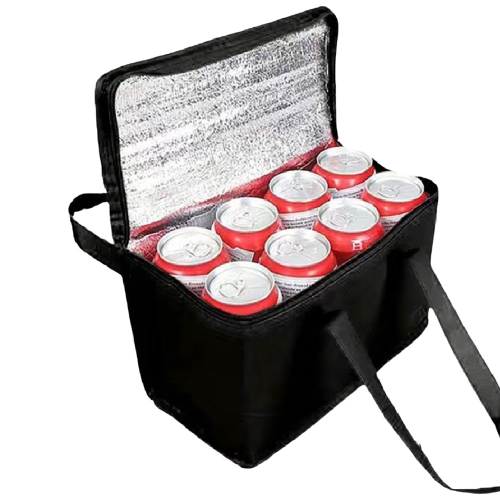 BLACK Portable Lunch Cooler Folding Fabric Bag Insulation Food Thermal Beach Bag